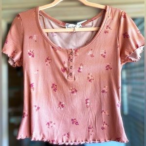 Pink, floral crop top. Brand Pink Rose size large